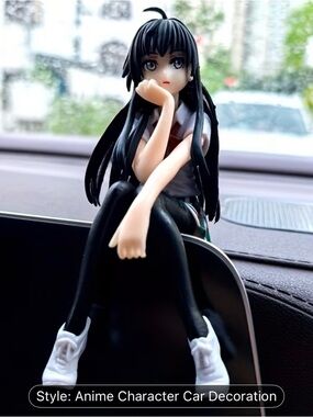 Anime Girl Car Figurine - Black Hair, White Shoes